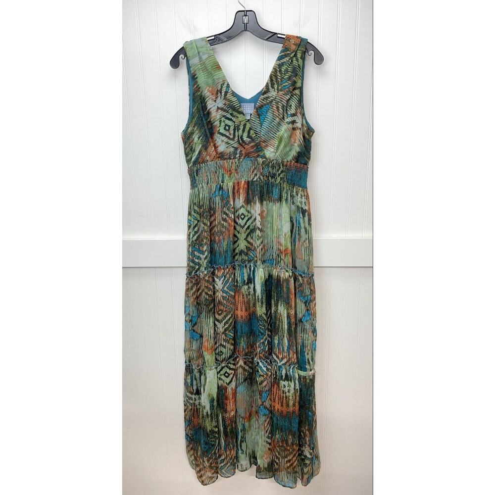 Maxi Dress Rabbit Rabbit Rabbit Petite Sz 12 Aztec/Tribal Pattern Green/Orange